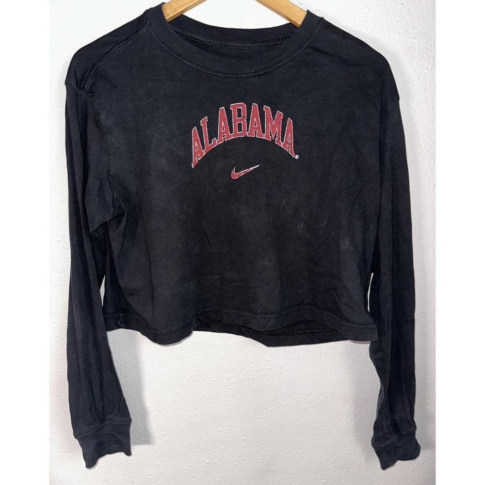 Nike Tee Women's Cropped Long Sleeve Solid Black Alabama Roll Tide Loose Fit